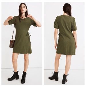 Madewell Palm Tree Crosshatch Puff Sleeve Faux Wrap Dress